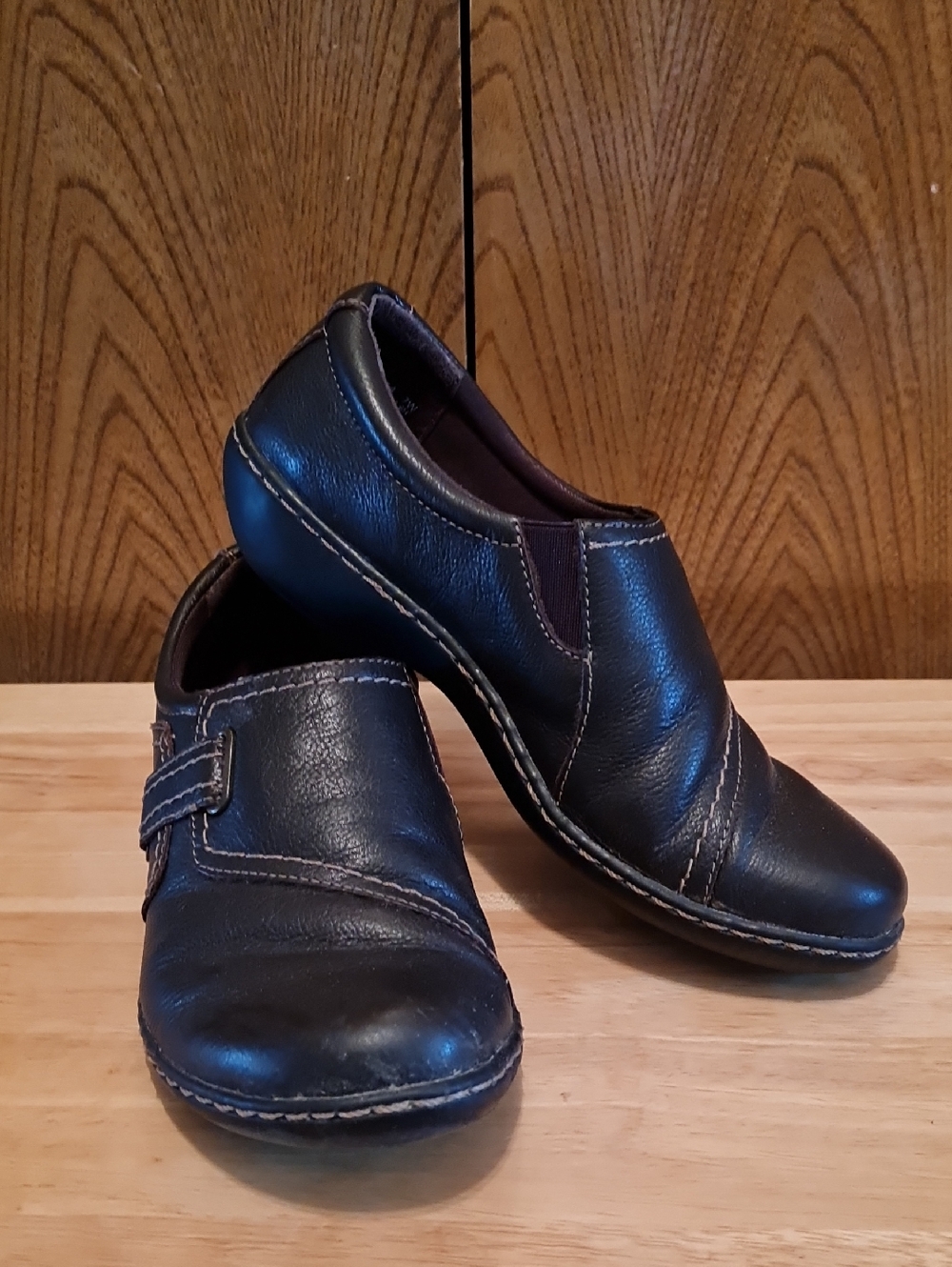 Clarks Black Women's Slip-On Leather Loafers
